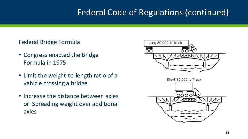 Federal Code of Regulations (continued) Federal Bridge Formula • Congress enacted the Bridge Formula