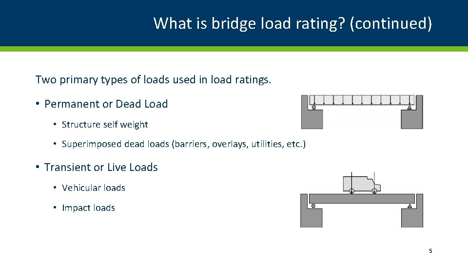 What is bridge load rating? (continued) Two primary types of loads used in load What is bridge load rating? (continued) Two primary types of loads used in load