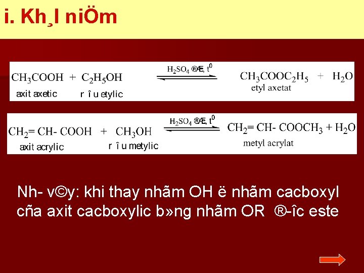 i. Kh¸I niÖm Nh v©y: khi thay nhãm OH ë nhãm cacboxyl cña axit