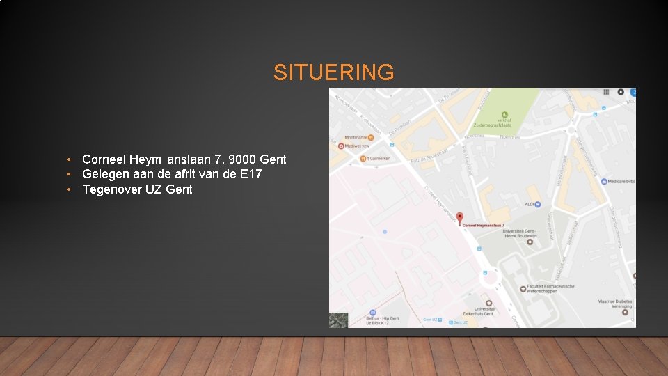 SITUERING • Corneel Heym anslaan 7, 9000 Gent • Gelegen aan de afrit van