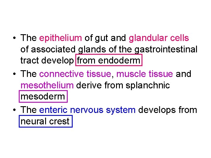  • The epithelium of gut and glandular cells of associated glands of the