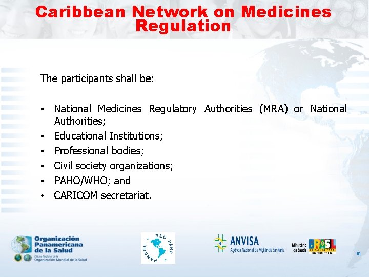 Caribbean Network on Medicines Regulation The participants shall be: • National Medicines Regulatory Authorities