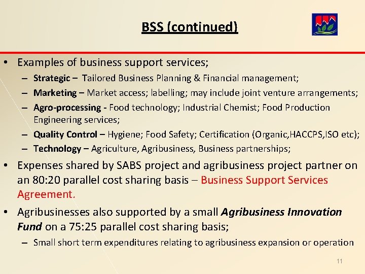 BSS (continued) • Examples of business support services; – Strategic – Tailored Business Planning