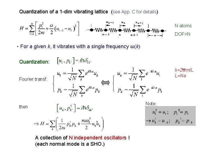 Quantization of a 1 -dim vibrating lattice (see App. C for details) N atoms