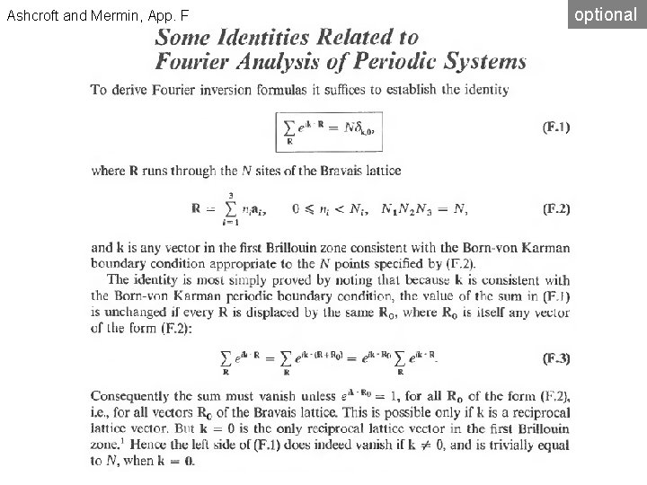 Ashcroft and Mermin, App. F optional 