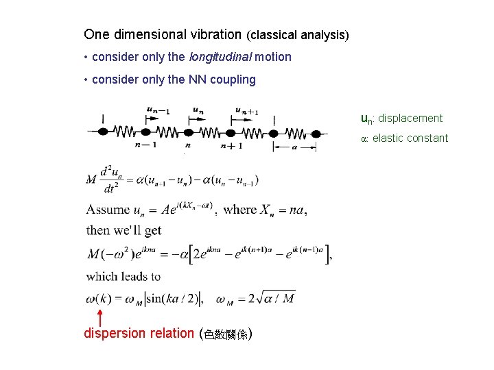 One dimensional vibration (classical analysis) • consider only the longitudinal motion • consider only