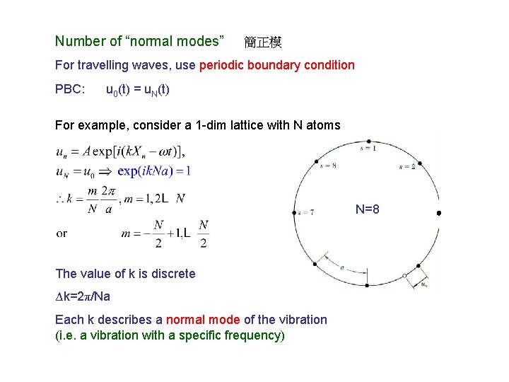 Number of “normal modes” 簡正模 For travelling waves, use periodic boundary condition PBC: u