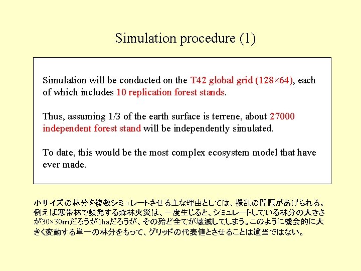 Simulation procedure (1) Simulation will be conducted on the T 42 global grid (128×