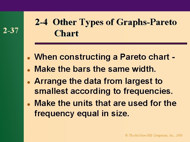 2 -4 Other Types of Graphs-Pareto Chart 2 -37 l l When constructing a