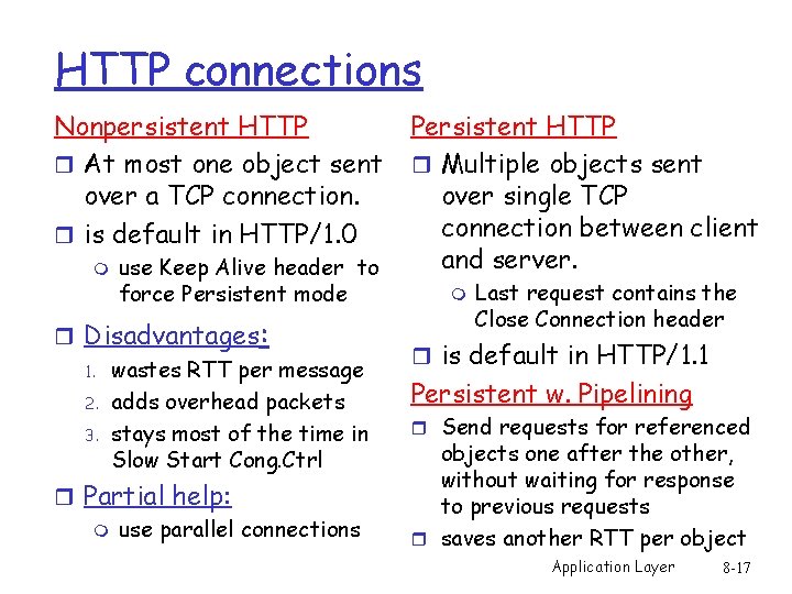 HTTP connections Nonpersistent HTTP r At most one object sent over a TCP connection.