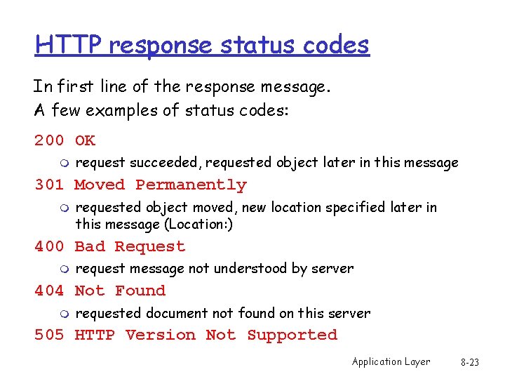HTTP response status codes In first line of the response message. A few examples