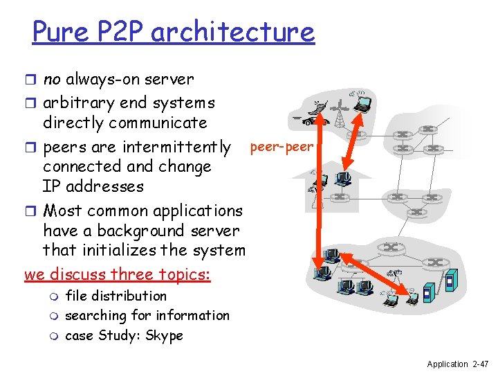 Pure P 2 P architecture r no always-on server r arbitrary end systems directly