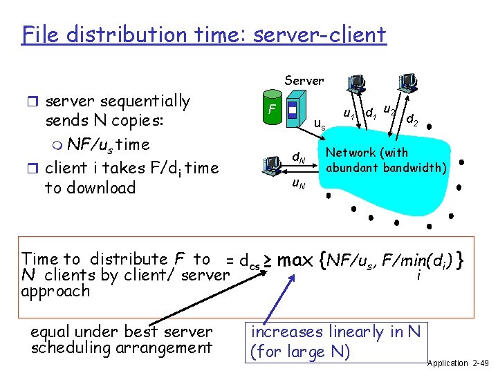 File distribution time: server-client r server sequentially sends N copies: m NF/us time r