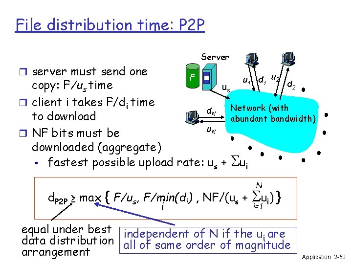 File distribution time: P 2 P Server r server must send one F u