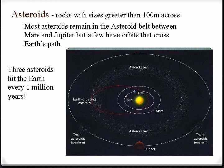 Asteroids - rocks with sizes greater than 100 m across Most asteroids remain in