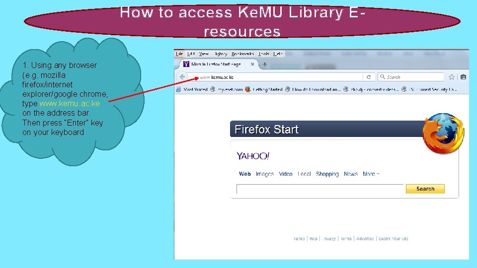 How to access Ke. MU Library Eresources 1. Using any browser (e. g. mozilla
