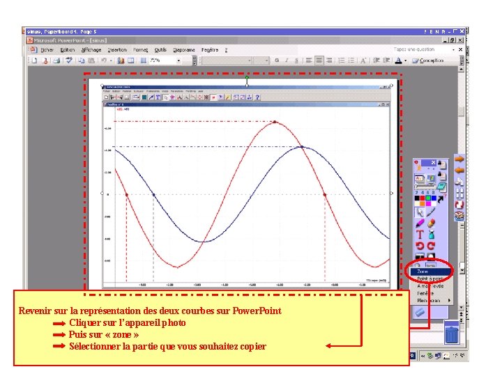 Revenir sur la représentation des deux courbes sur Power. Point Cliquer sur l’appareil photo