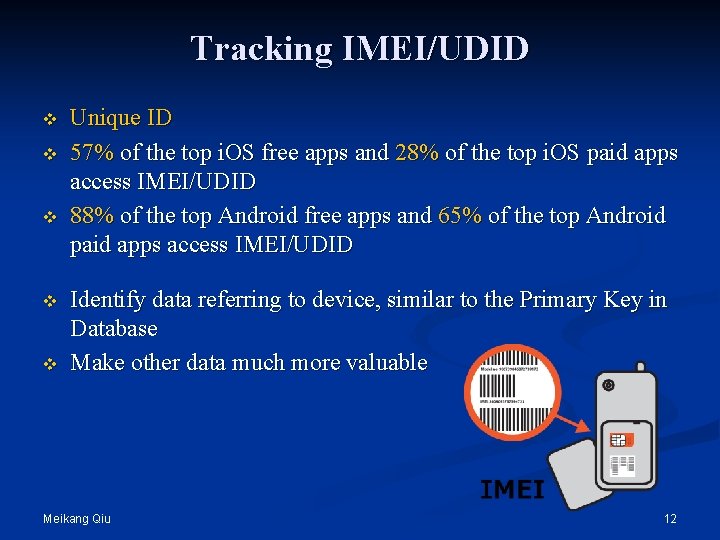 Tracking IMEI/UDID v v v Unique ID 57% of the top i. OS free