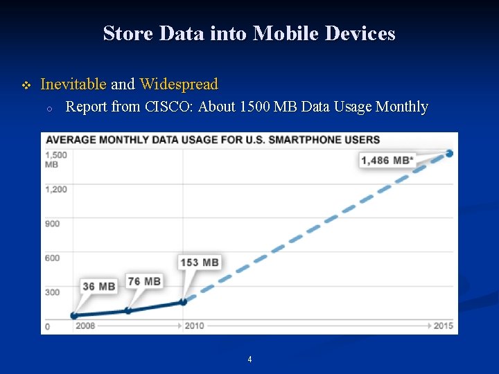 Store Data into Mobile Devices v Inevitable and Widespread o Report from CISCO: About