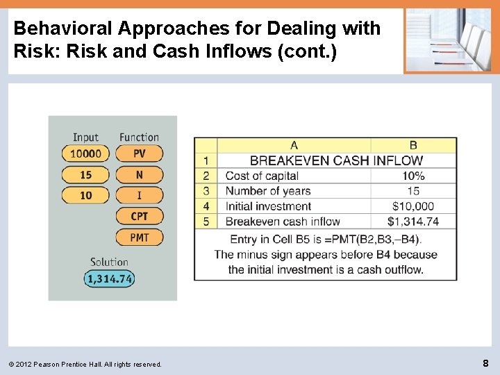 Behavioral Approaches for Dealing with Risk: Risk and Cash Inflows (cont. ) © 2012