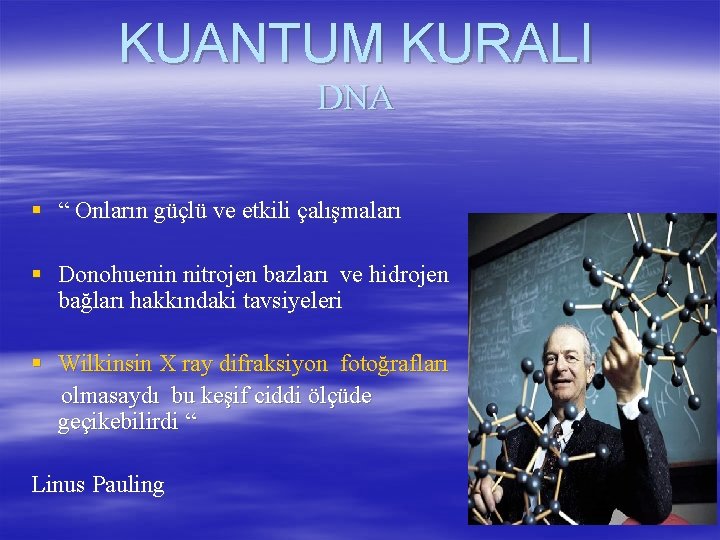 KUANTUM KURALI DNA § “ Onların güçlü ve etkili çalışmaları § Donohuenin nitrojen bazları