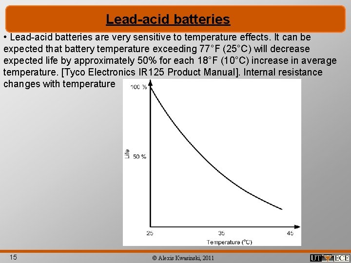 Lead-acid batteries • Lead-acid batteries are very sensitive to temperature effects. It can be