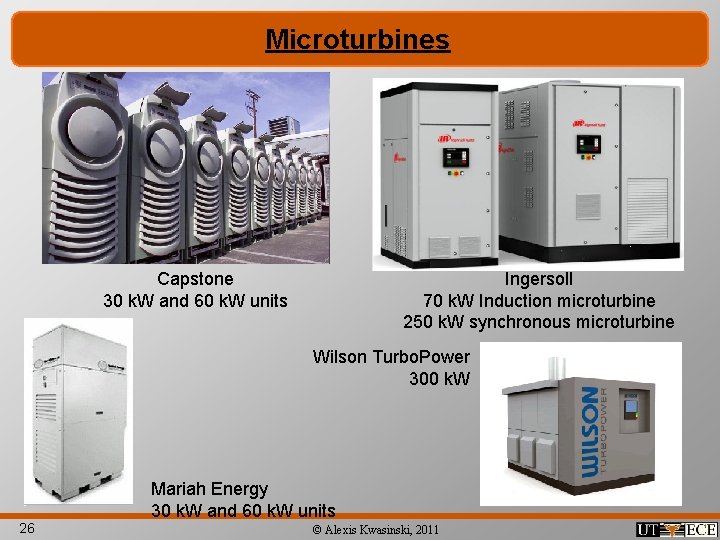 Microturbines Capstone 30 k. W and 60 k. W units Ingersoll 70 k. W