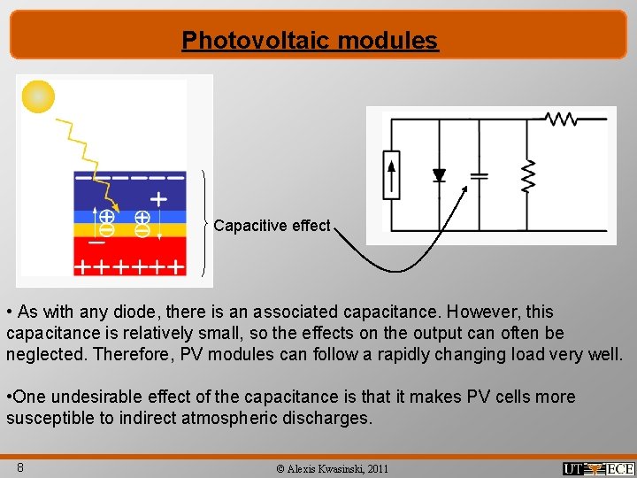 Photovoltaic modules Capacitive effect • As with any diode, there is an associated capacitance.