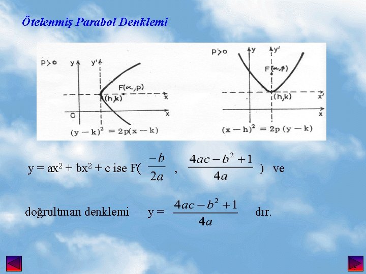 Ötelenmiş Parabol Denklemi y = ax 2 + bx 2 + c ise F(