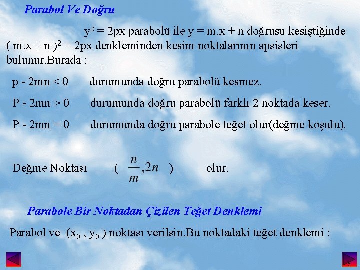 Parabol Ve Doğru y 2 = 2 px parabolü ile y = m. x