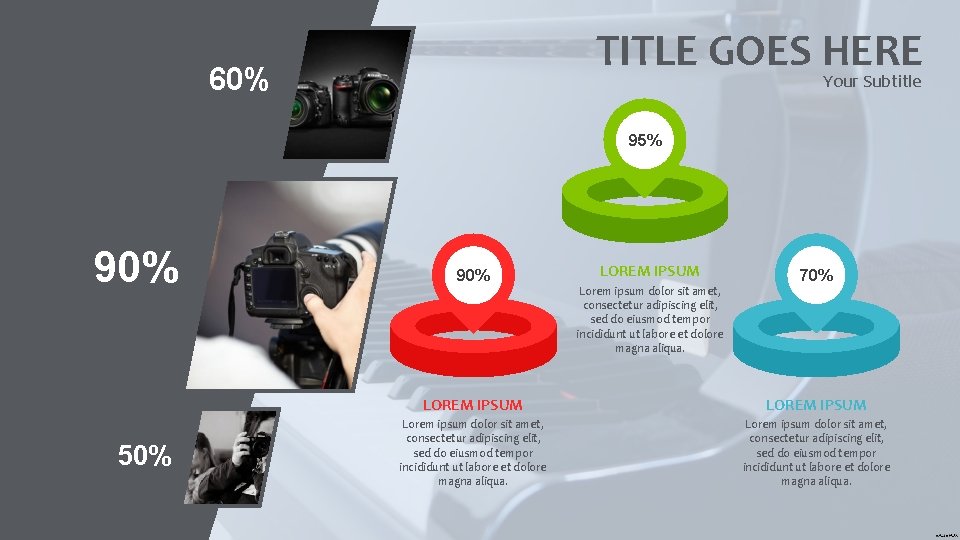 TITLE GOES HERE Your Subtitle 60% 95% 90% 50% 90% LOREM IPSUM Lorem ipsum TITLE GOES HERE Your Subtitle 60% 95% 90% 50% 90% LOREM IPSUM Lorem ipsum