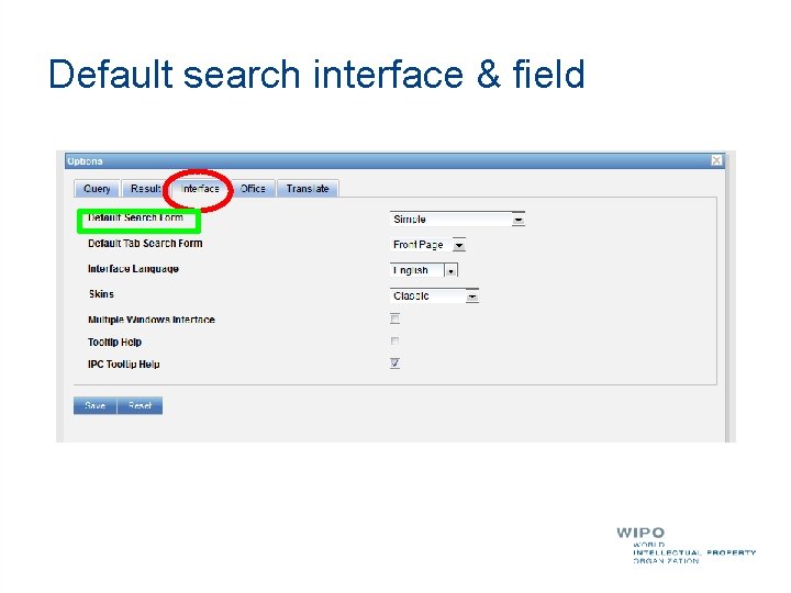 Default search interface & field 