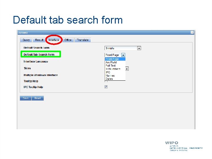 Default tab search form 