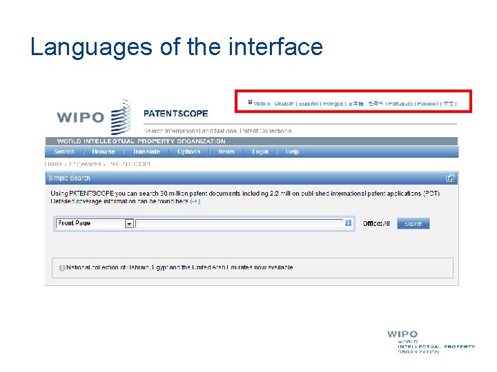 Languages of the interface 