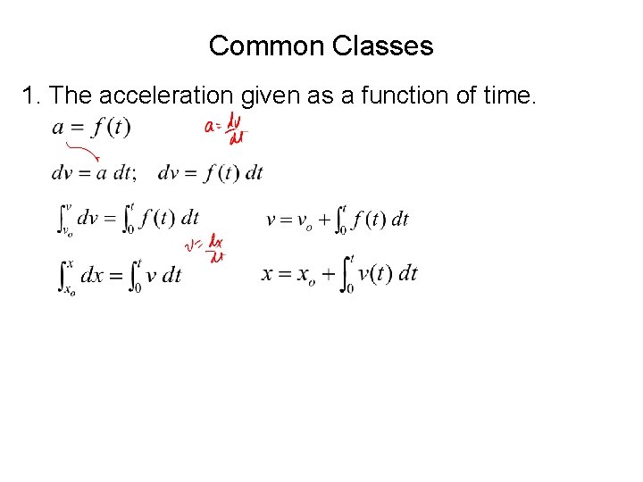 Common Classes 1. The acceleration given as a function of time. 
