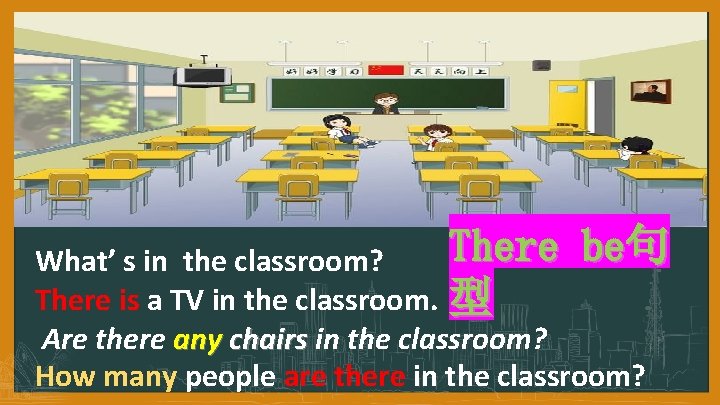 There be句 What’ s in the classroom? There is a TV in the classroom.