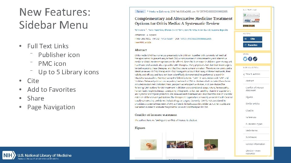 New Features: Sidebar Menu • Full Text Links ⁻ Publisher icon ⁻ PMC icon