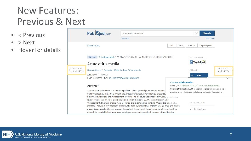 New Features: Previous & Next • < Previous • > Next • Hover for