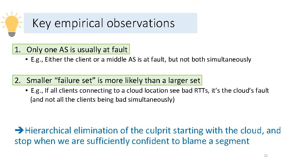 Key empirical observations 1. Only one AS is usually at fault • E. g.