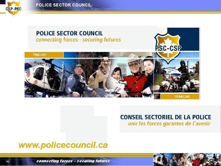 POLICE SECTOR COUNCIL www. policecouncil. ca 30 connecting forces – securing futures 30 