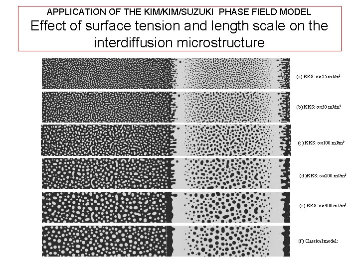 APPLICATION OF THE KIM/SUZUKI PHASE FIELD MODEL Effect of surface tension and length scale