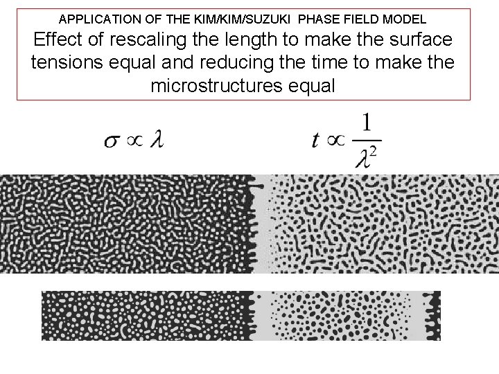 APPLICATION OF THE KIM/SUZUKI PHASE FIELD MODEL Effect of rescaling the length to make