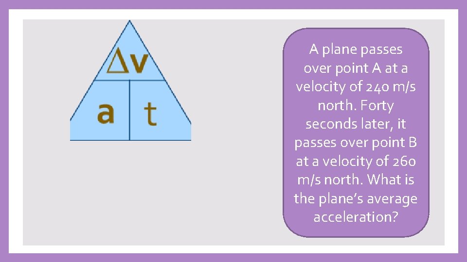 A plane passes over point A at a velocity of 240 m/s north. Forty