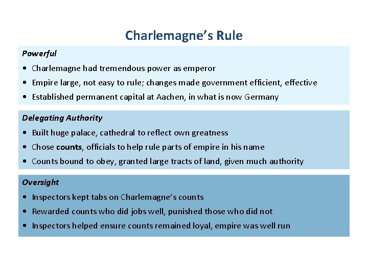 Charlemagne’s Rule Powerful • Charlemagne had tremendous power as emperor • Empire large, not