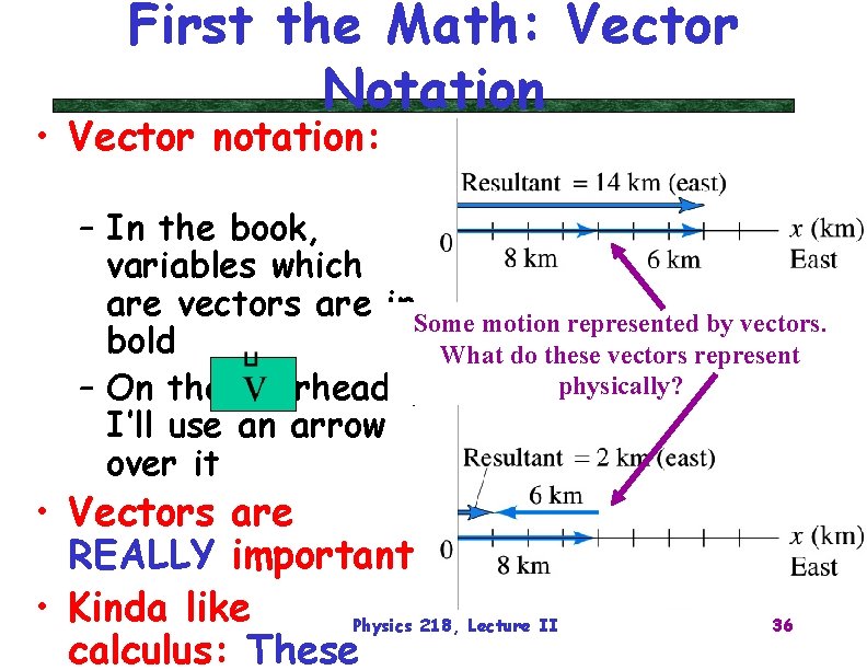 First the Math: Vector Notation • Vector notation: – In the book, variables which