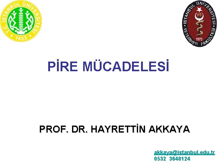 PİRE MÜCADELESİ PROF. DR. HAYRETTİN AKKAYA akkaya@istanbul. edu. tr 0532 3648124 