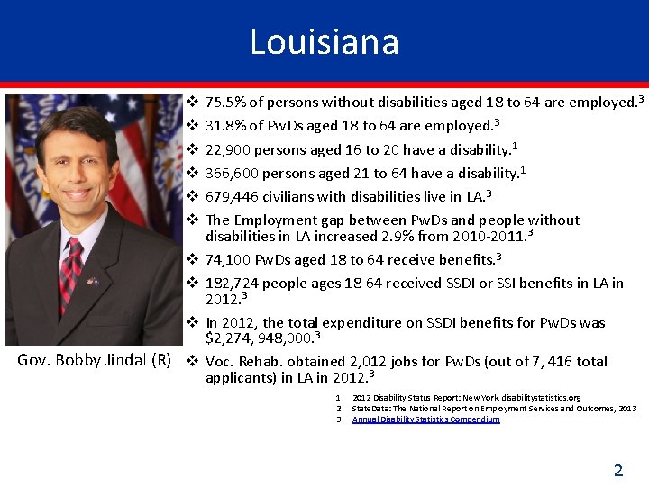 Louisiana v v v v v Gov. Bobby Jindal (R) v 75. 5% of