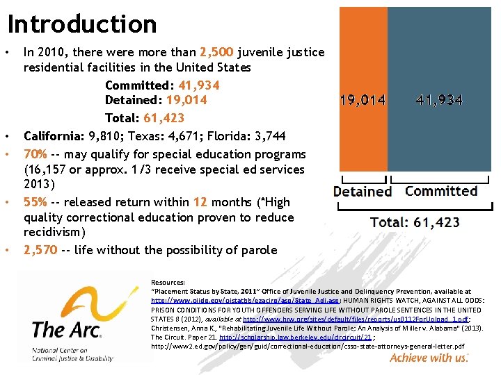 Introduction • • • In 2010, there were more than 2, 500 juvenile justice