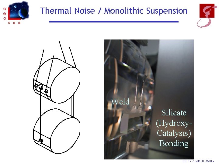 Thermal Noise / Monolithic Suspension Weld Silicate (Hydroxy. Catalysis) Bonding ESF 05 / GEO,
