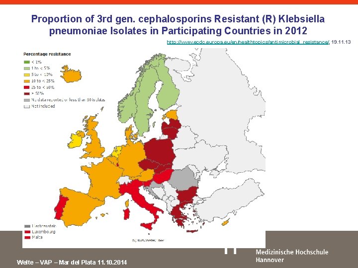 Proportion of 3 rd gen. cephalosporins Resistant (R) Klebsiella pneumoniae Isolates in Participating Countries